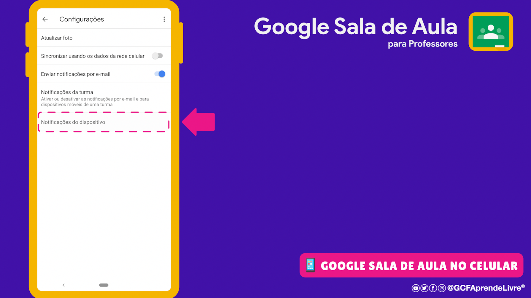 como ativar ou desativar as notificações do Google Sala de Aula 3